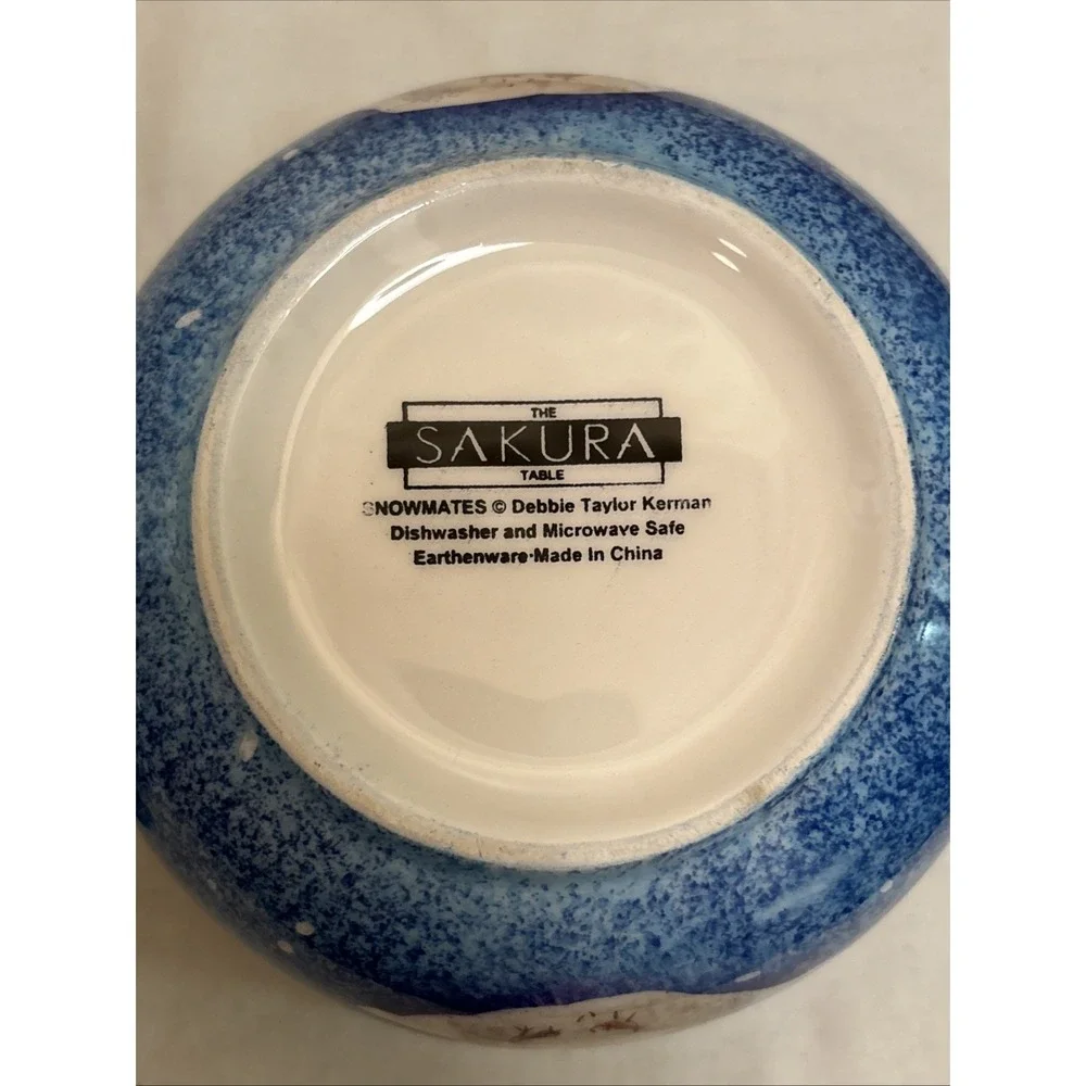 Sakura Table Snowmates Debbie Taylor Kerman 6in Blue Ceramic Snowman Bowls Set 2